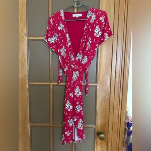 Loft red floral wrap dress